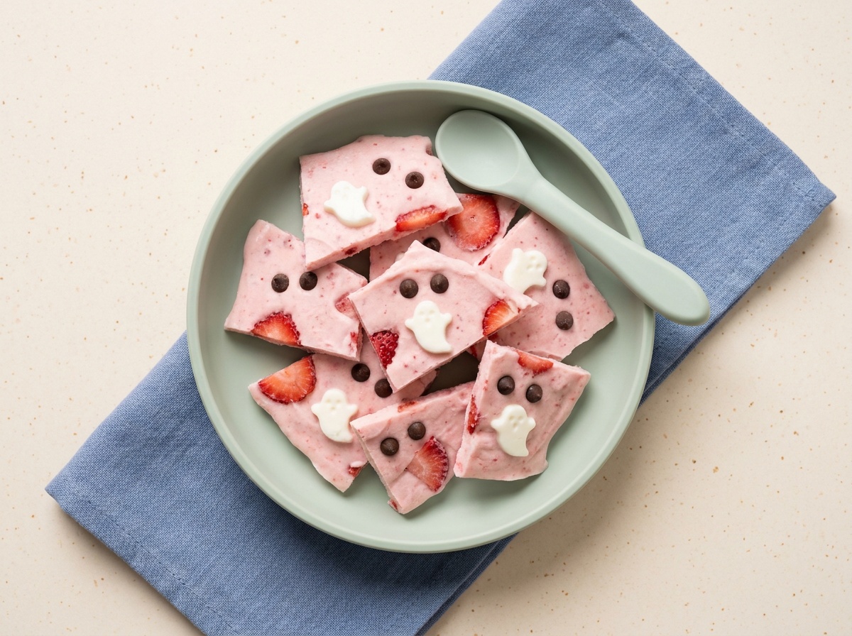 Spooky Strawberry Frozen Yoghurt Bark
