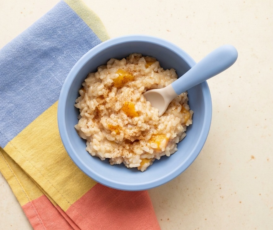 Peach Rice Pudding with Vanilla and Cinnamon