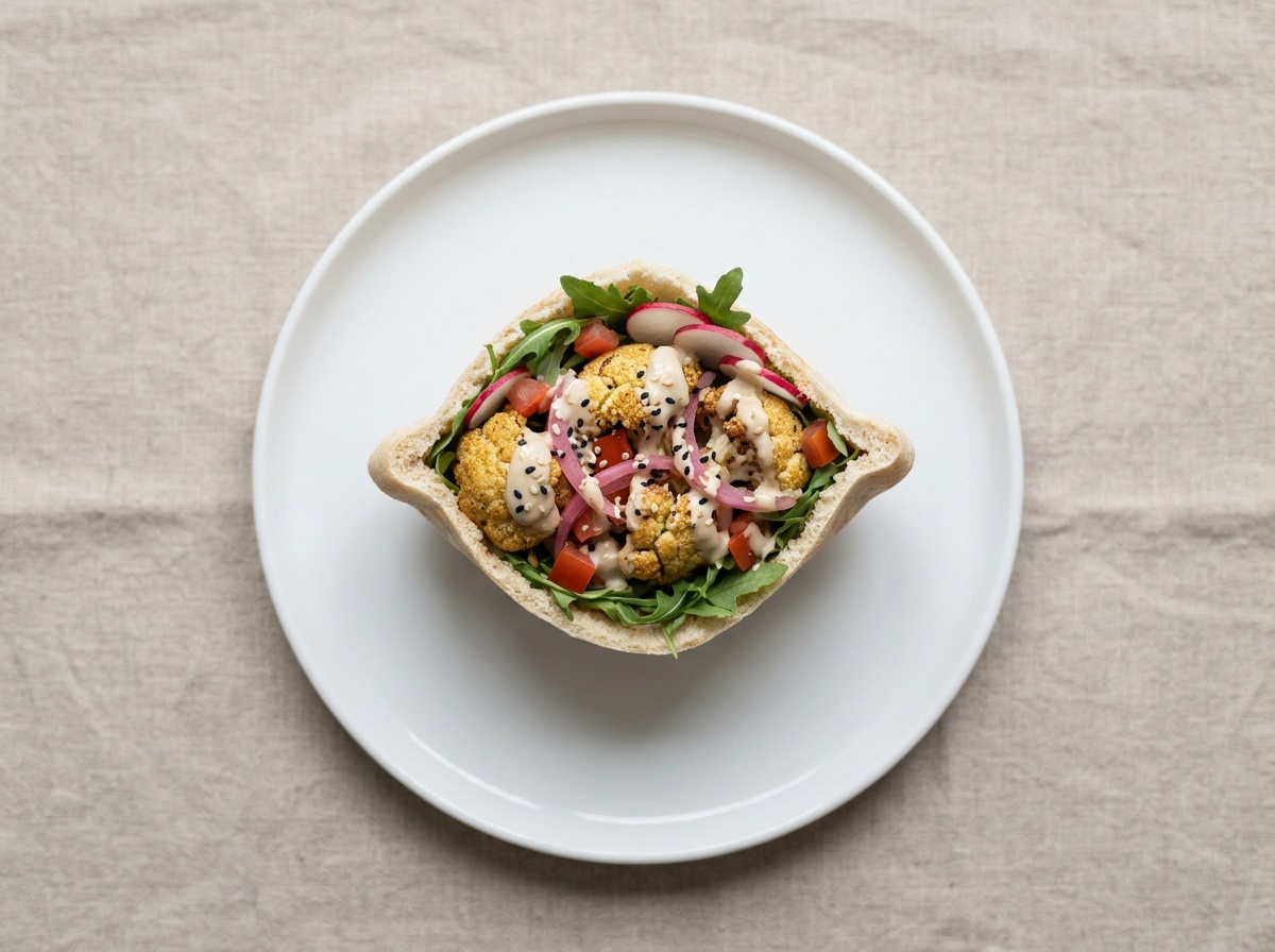 Roasted Cauliflower Pita with Tahini
